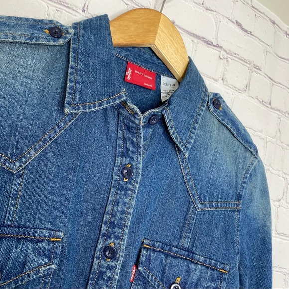 Levi's Essential Western Vintage Y2K Shirt Jacket Shacket Small PETITE - Picture 3 of 11